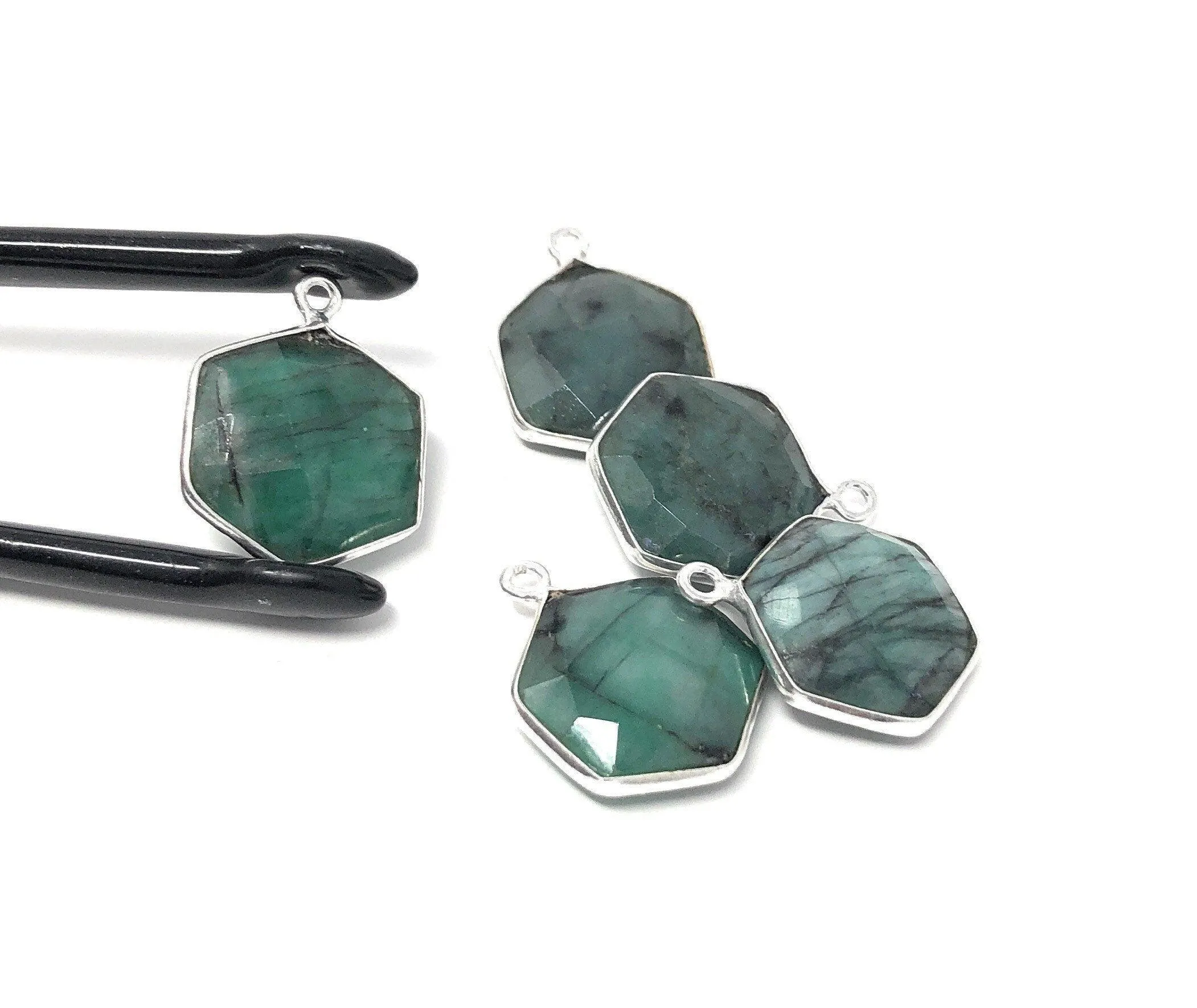 4Pcs /5Pcs Emerald Gemstone Charms, Sterling Silver Charms, May