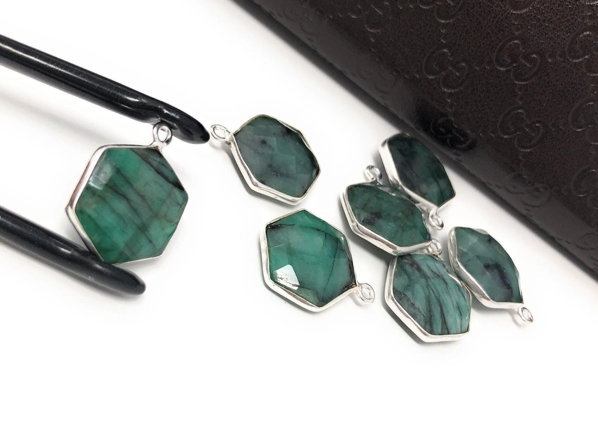 4Pcs /5Pcs Emerald Gemstone Charms, Sterling Silver Charms, May