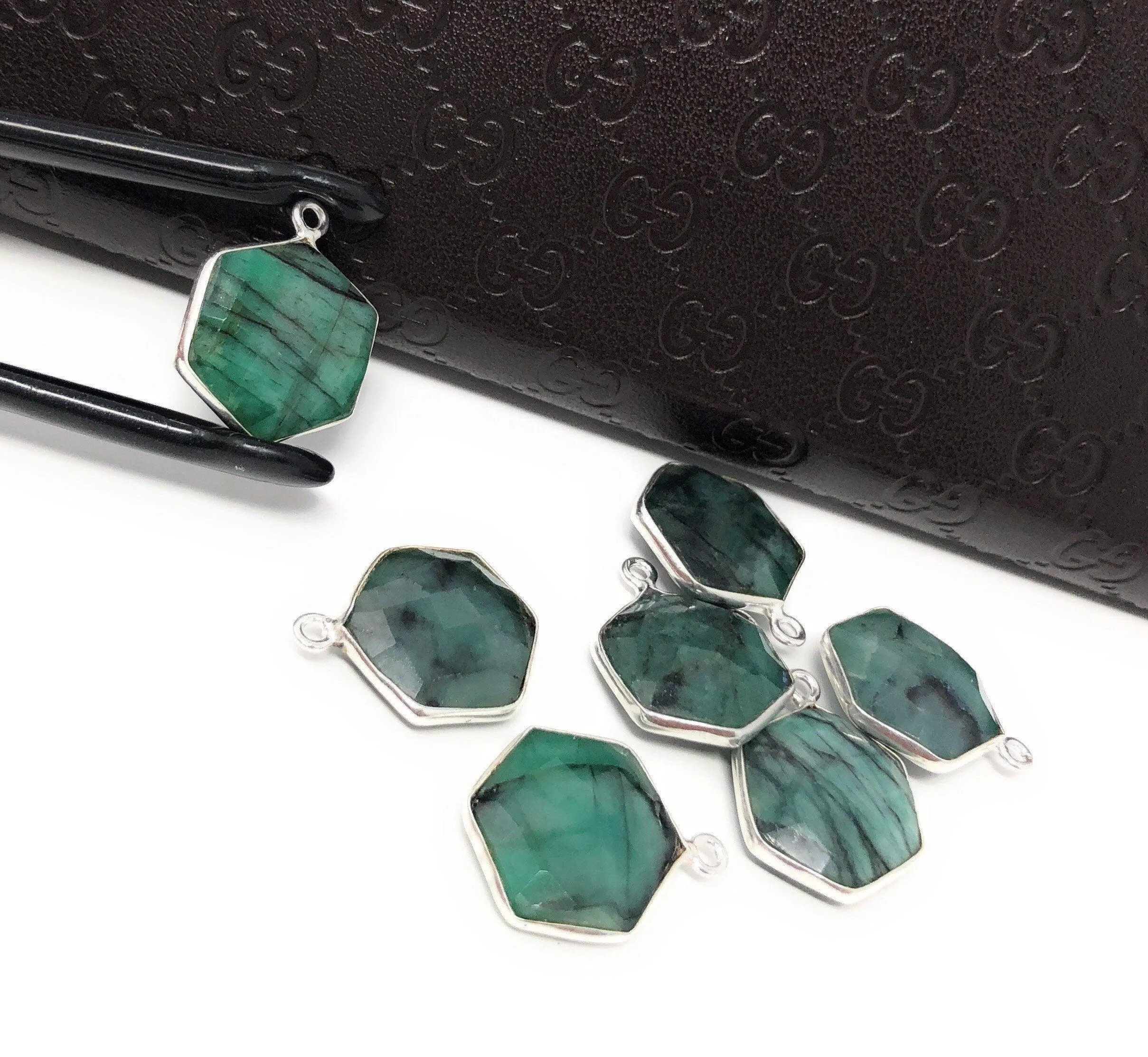 4Pcs /5Pcs Emerald Gemstone Charms, Sterling Silver Charms, May