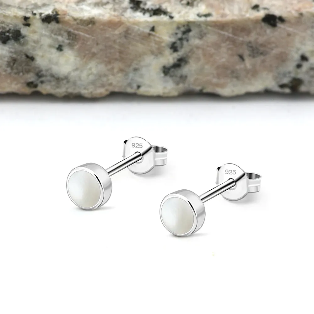 5mm | Round Mother of Pearl Silver Stud Earrings