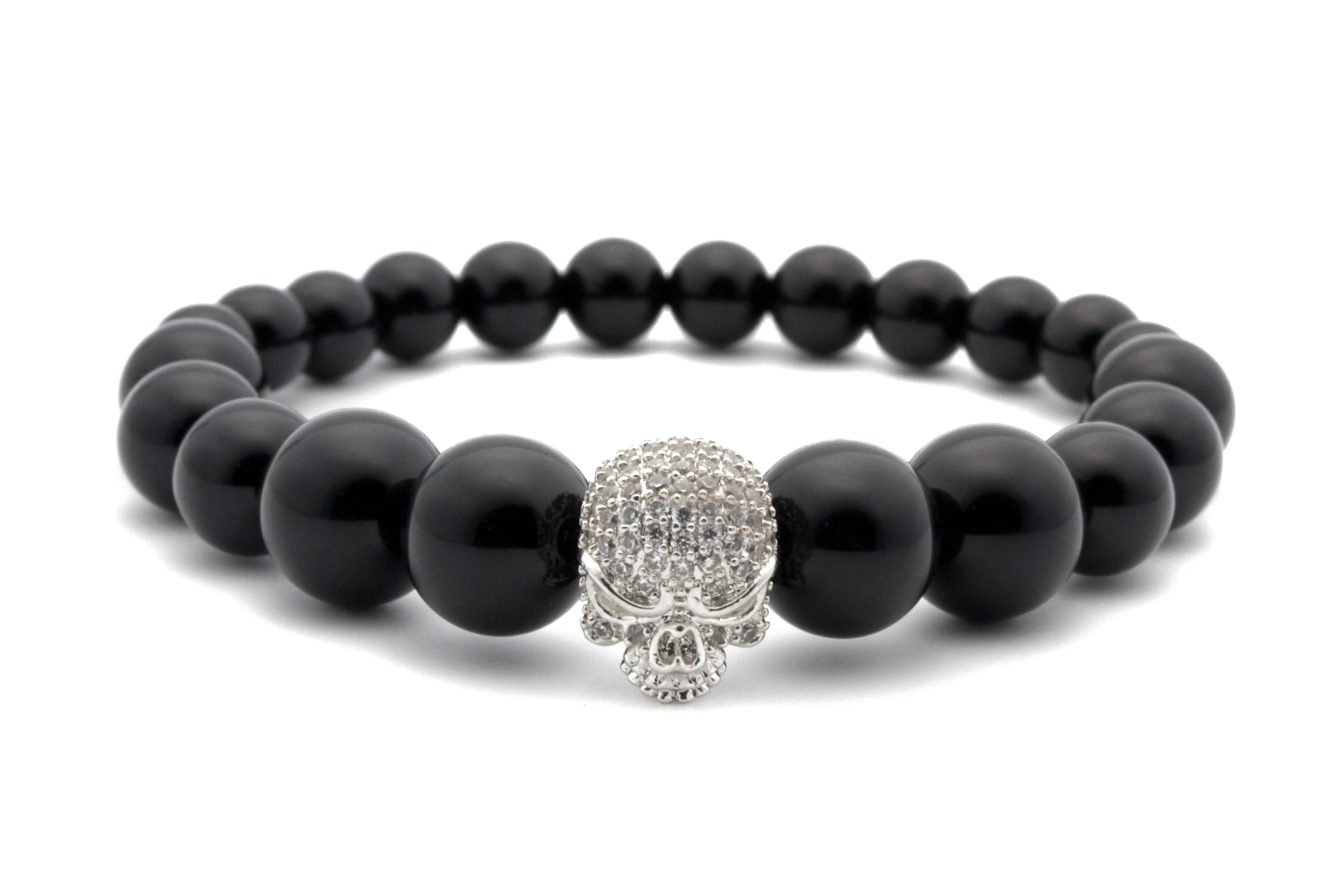 6-8mm Gradual Changing Sizes Natural Stone Skull Beaded Bracelet