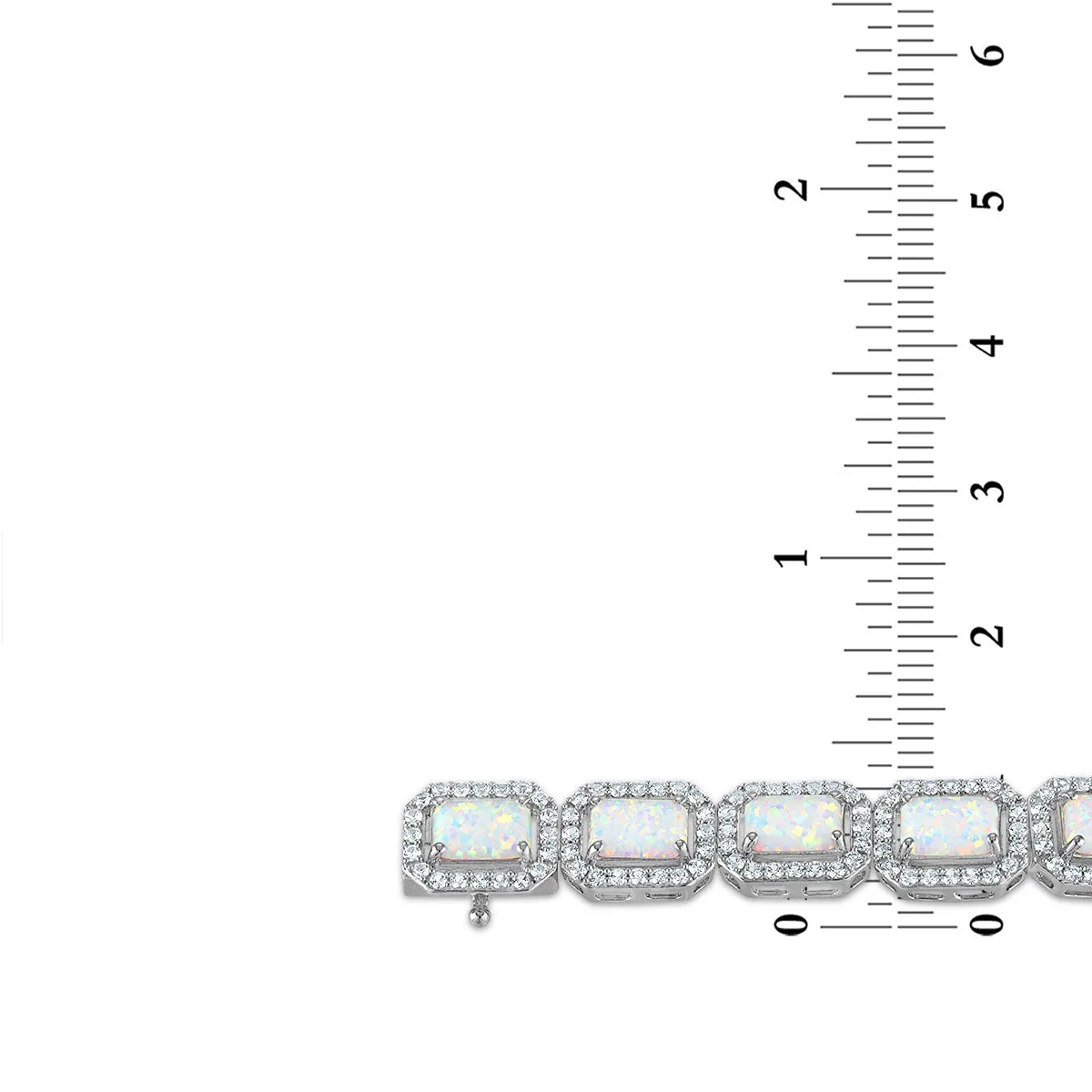 6X4MM Emerald Shape Opal and White Sapphire 7.5-inch Halo Tennis Bracelet in Rhodium Plated Sterling Silver