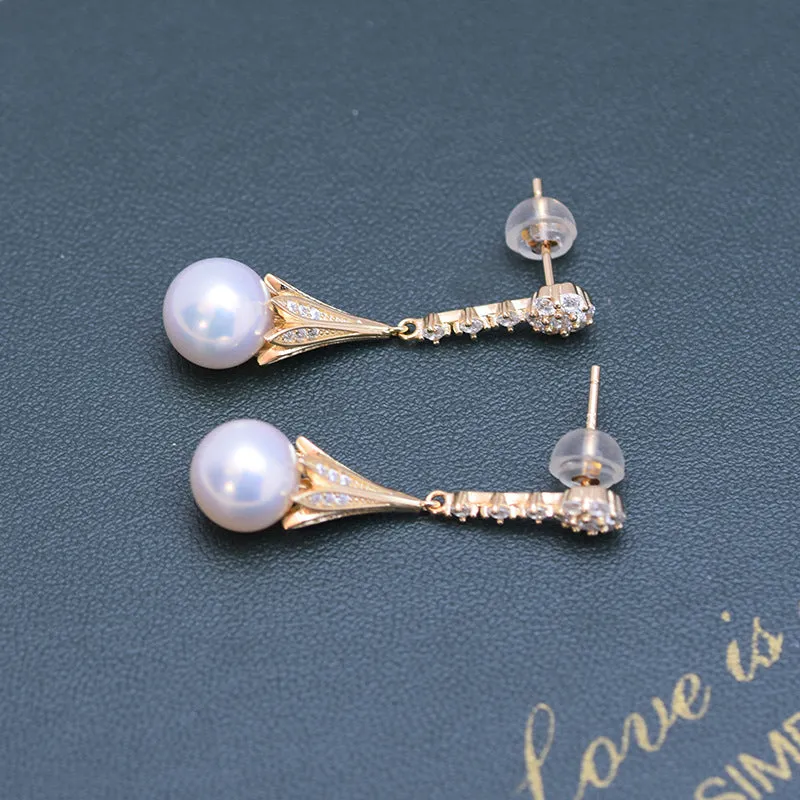 8-9mm Freshwater Pearl & CZ Daisy Earrings