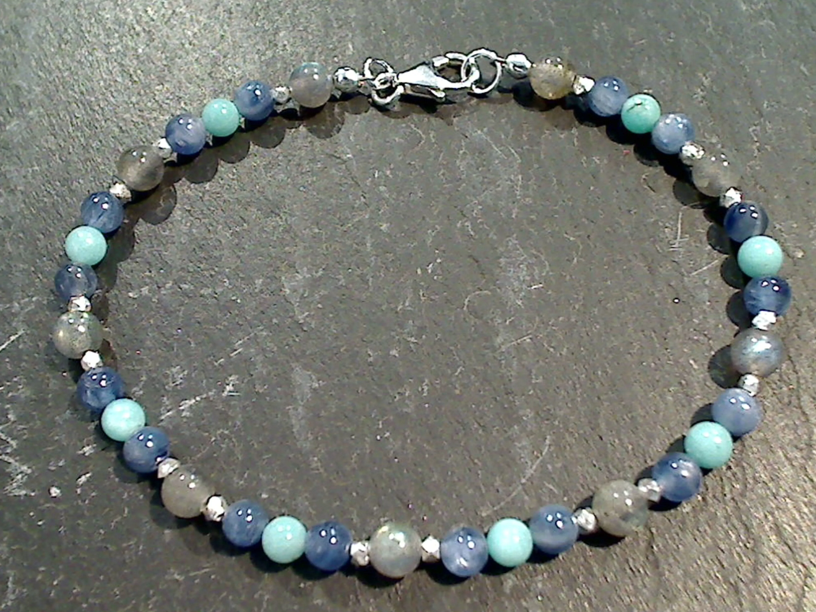 8" Kyanite, Amazonite, Labradorite, Sterling Silver Bracelet