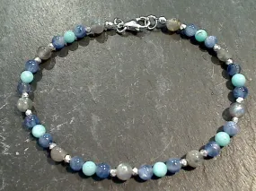 8" Kyanite, Amazonite, Labradorite, Sterling Silver Bracelet