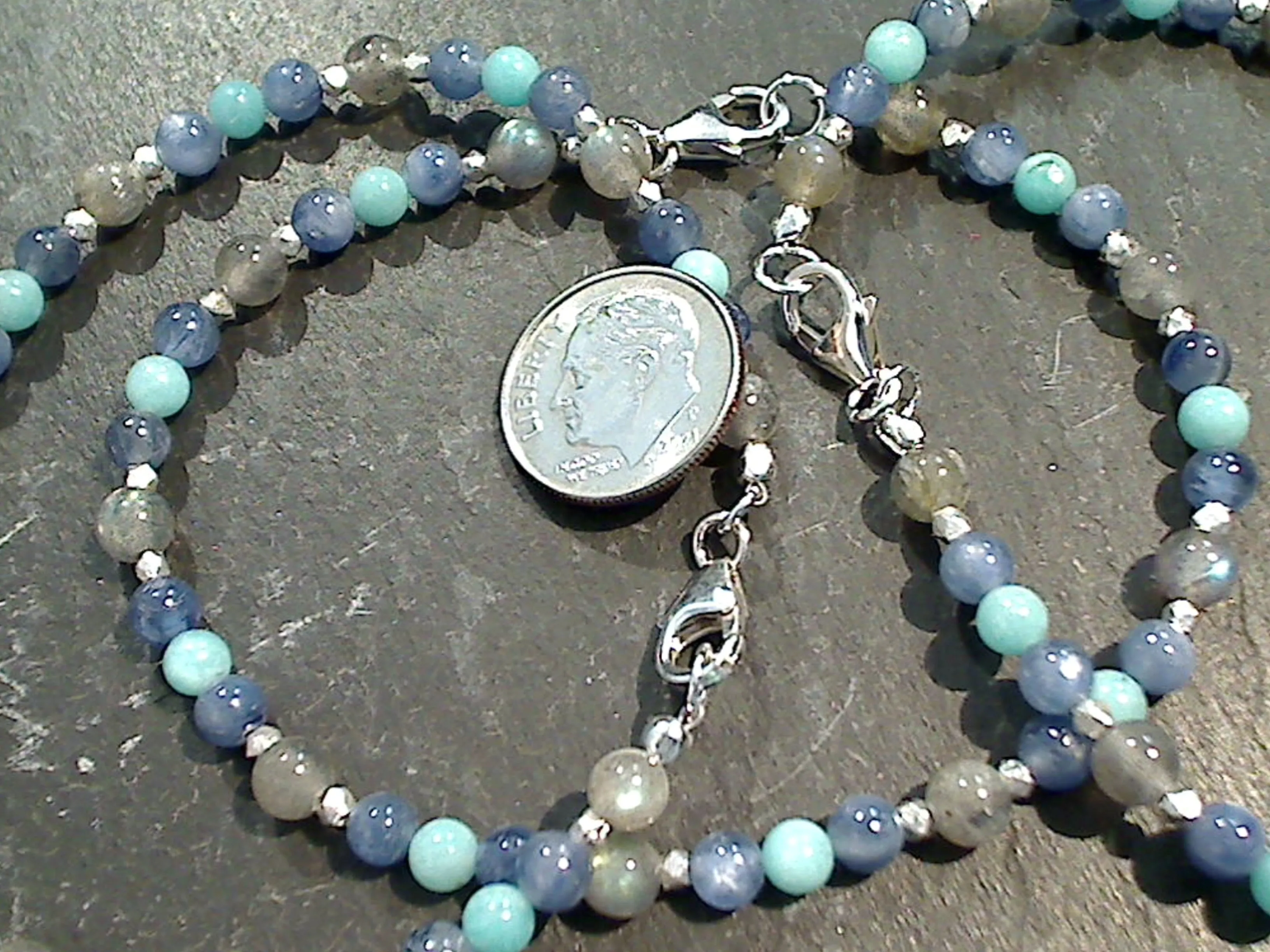 8" Kyanite, Amazonite, Labradorite, Sterling Silver Bracelet