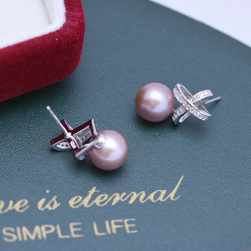 9-10mm Purple Freshwater Pearl & Cross Earrings