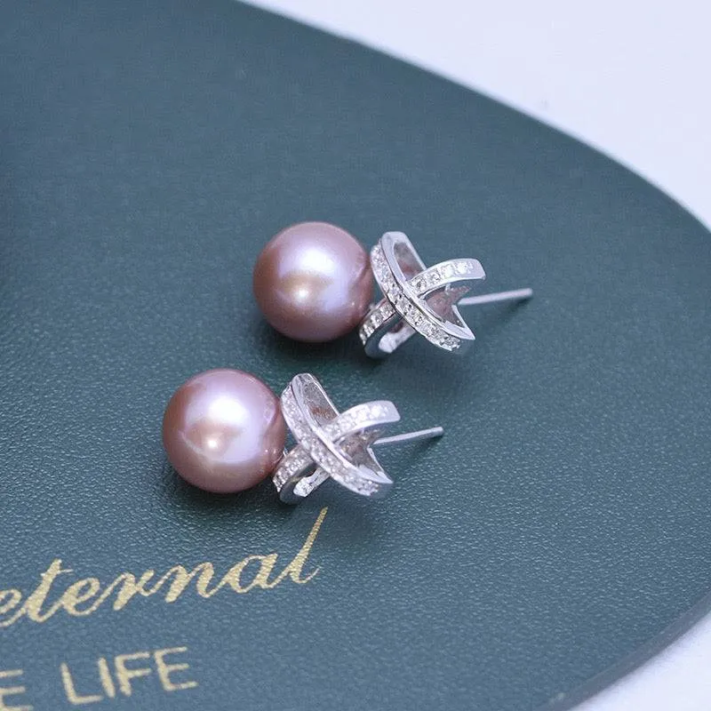 9-10mm Purple Freshwater Pearl & Cross Earrings