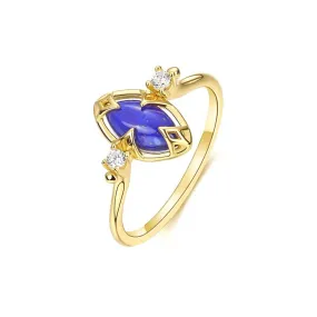 925 Silver Oval Lapis Lazuli CZ Diamond Adjustable Ring