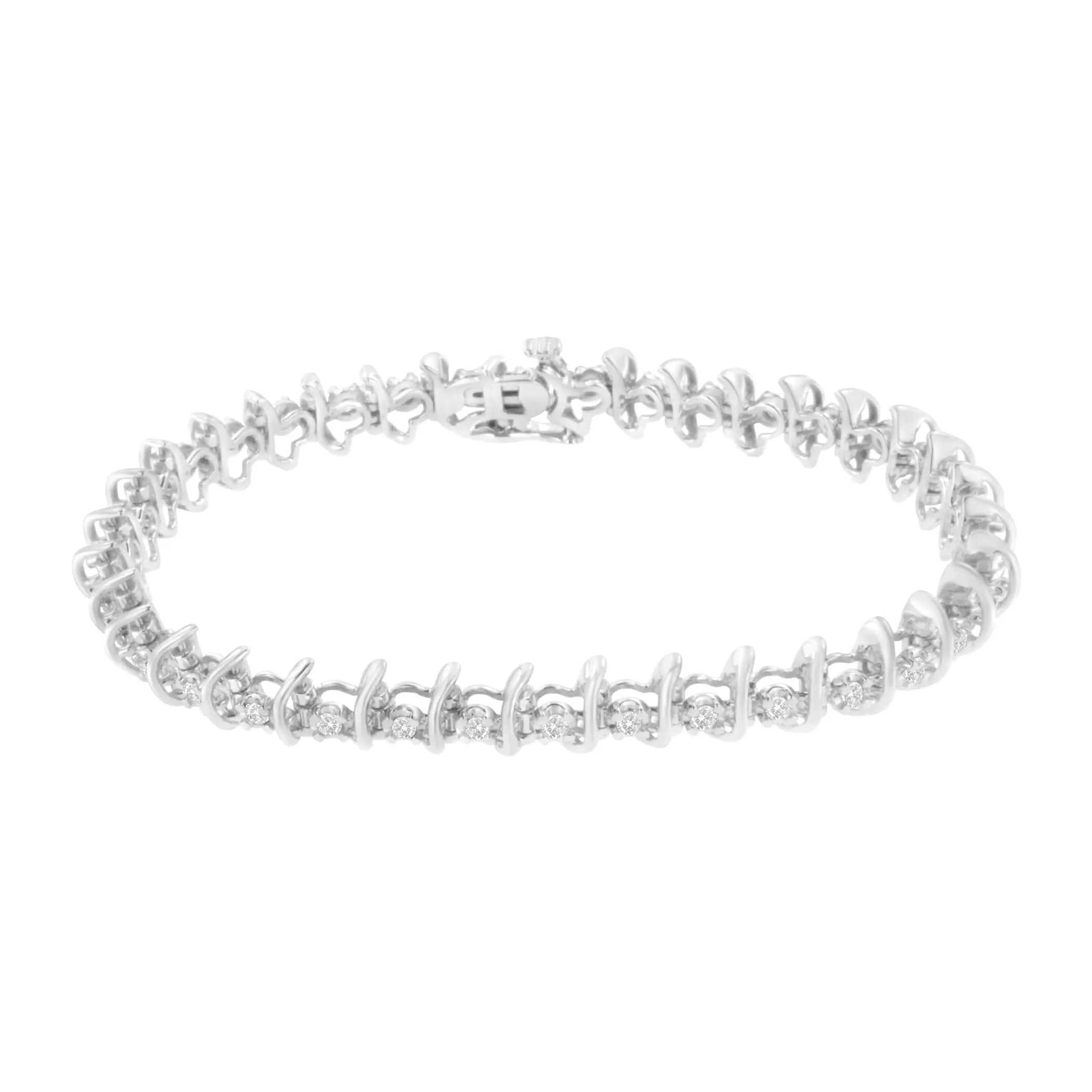 .925 Sterling Silver 1 cttw Prong-Set Diamond Link Bracelet (I-J, I1-I2) - 7.25"