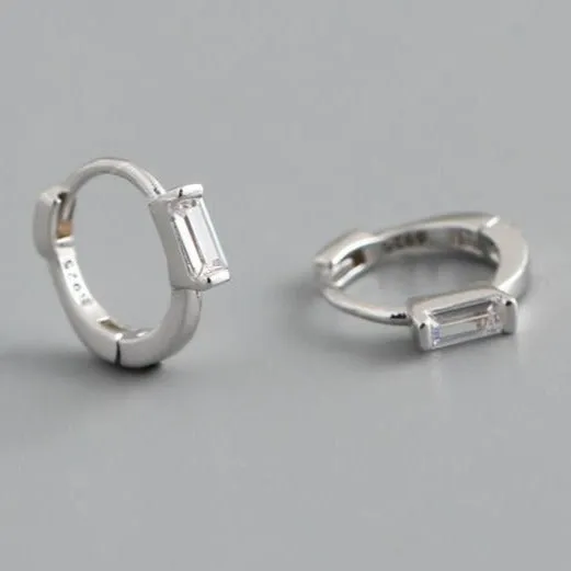 925 Sterling Silver Baguette Hoop Earrings