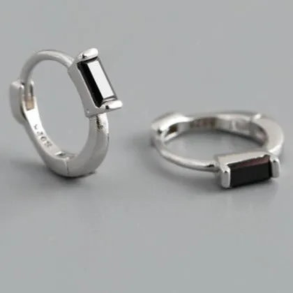 925 Sterling Silver Baguette Hoop Earrings