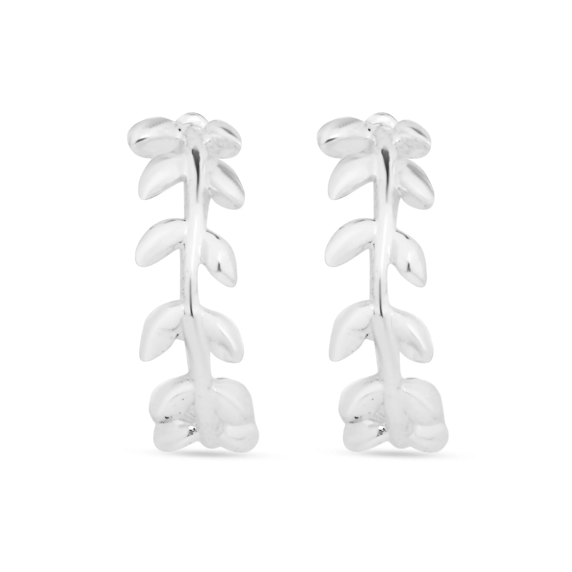 925 Sterling Silver-Plated Leaf Hoop Earrings