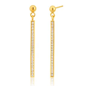 9ct Gold Cubic Zirconia Silver Filled Bar Drop Earrings