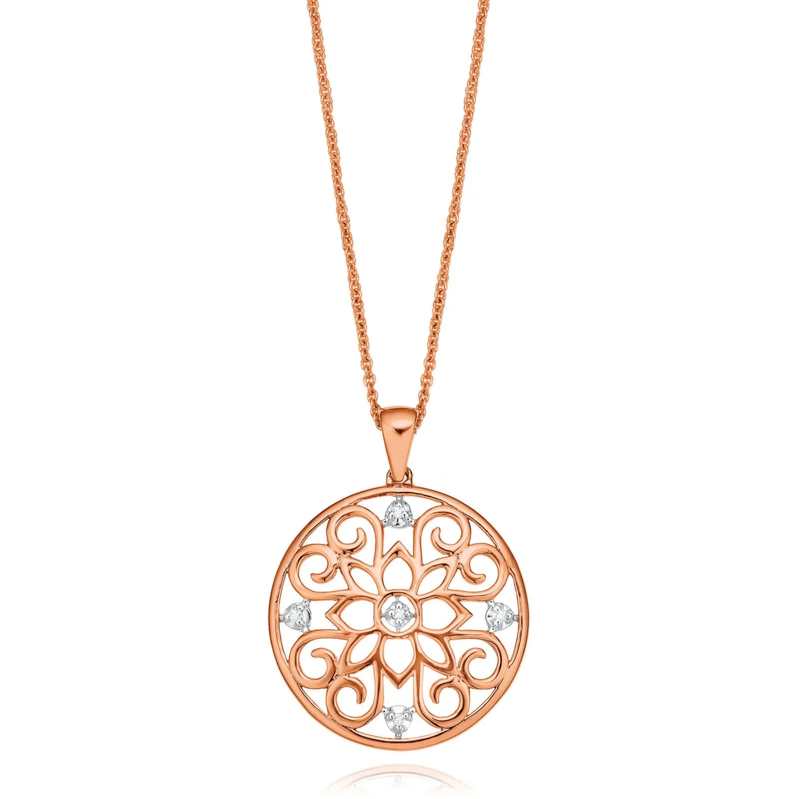 9ct Rose Gold & Diamond Set Patterned Pendant