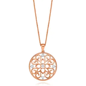 9ct Rose Gold & Diamond Set Patterned Pendant