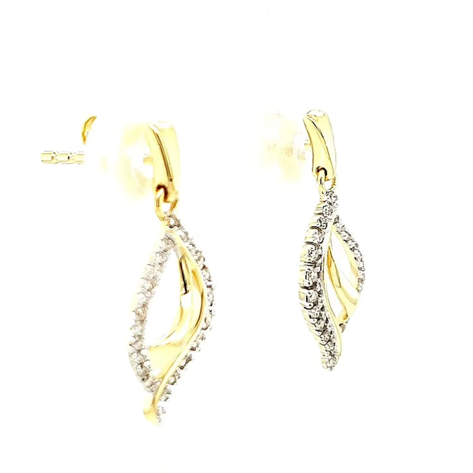 9ct Two Tone Gold with 0.15 Carat tw of Diamonds  Drop Earrings