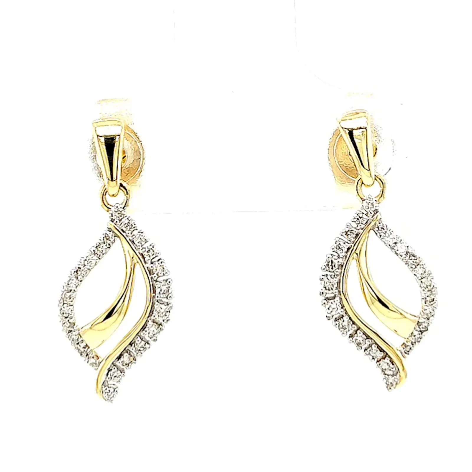 9ct Two Tone Gold with 0.15 Carat tw of Diamonds  Drop Earrings