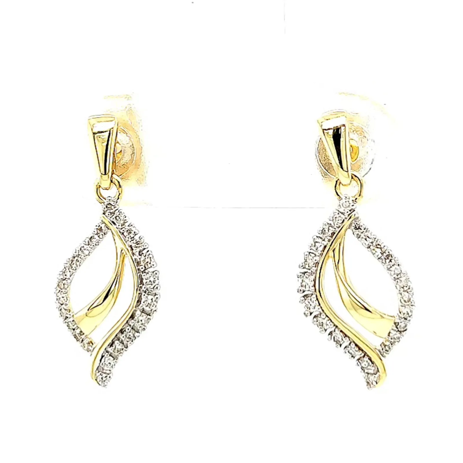 9ct Two Tone Gold with 0.15 Carat tw of Diamonds  Drop Earrings