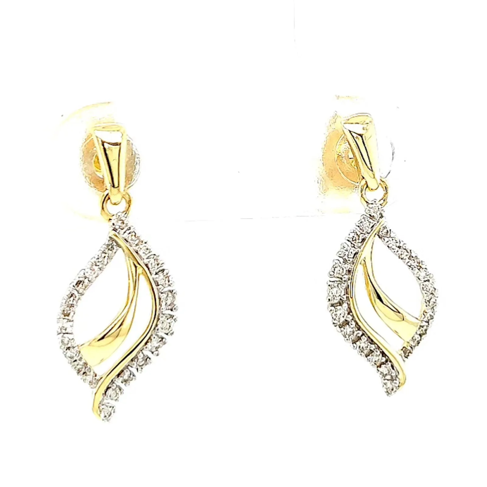 9ct Two Tone Gold with 0.15 Carat tw of Diamonds  Drop Earrings