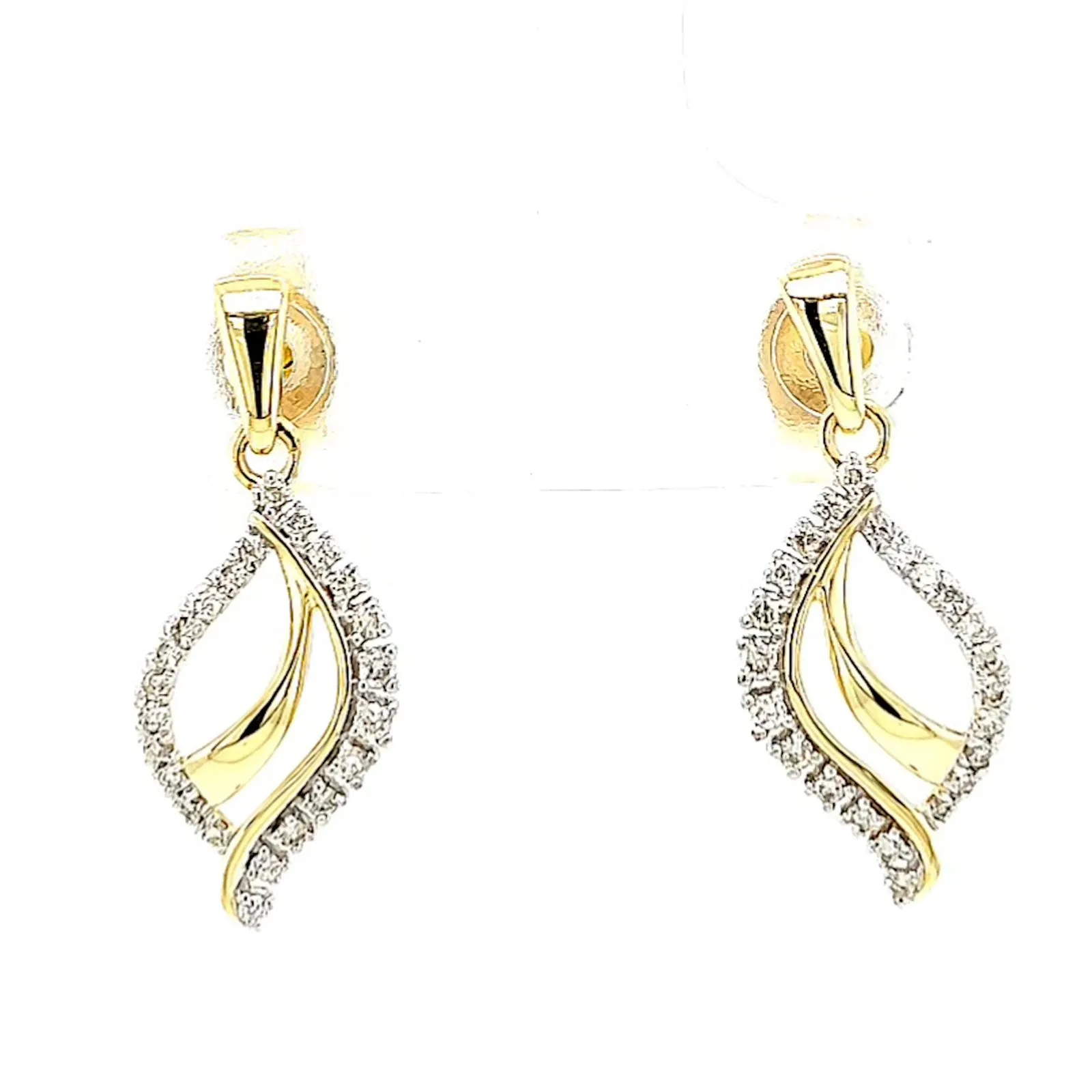 9ct Two Tone Gold with 0.15 Carat tw of Diamonds  Drop Earrings