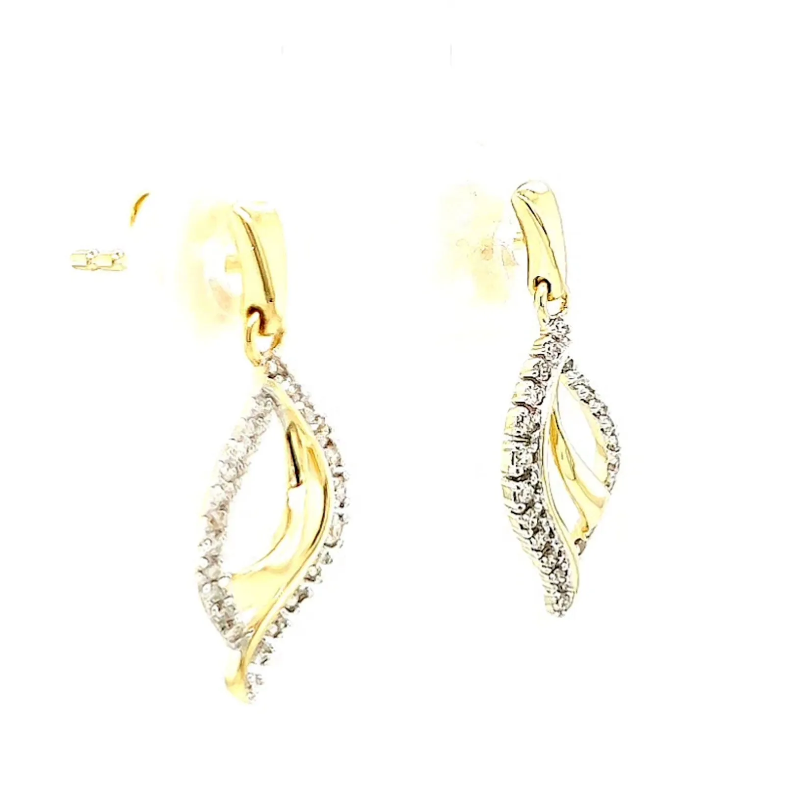 9ct Two Tone Gold with 0.15 Carat tw of Diamonds  Drop Earrings