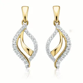 9ct Two Tone Gold with 0.15 Carat tw of Diamonds  Drop Earrings