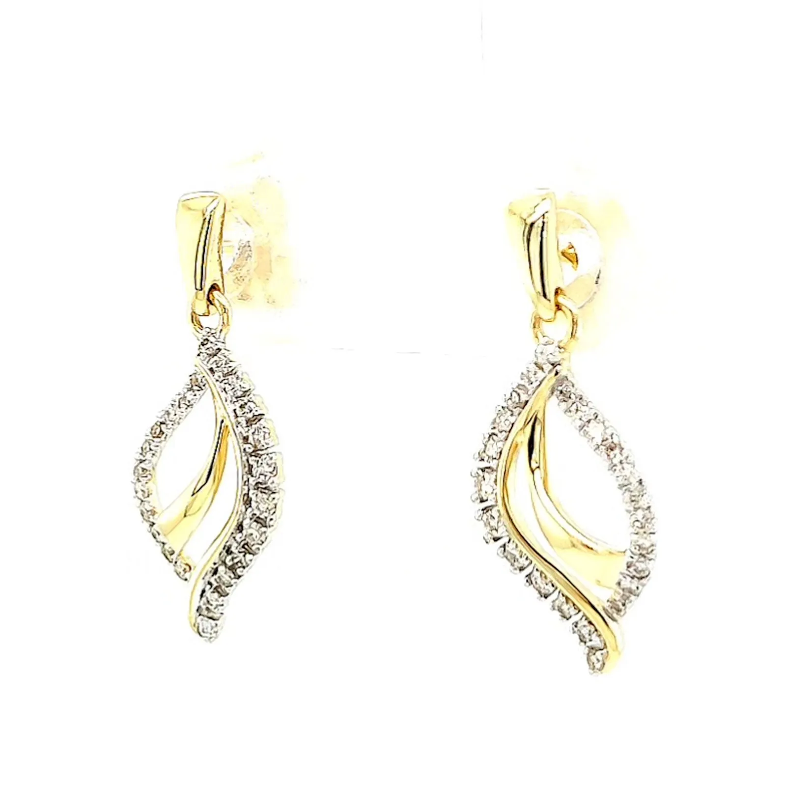 9ct Two Tone Gold with 0.15 Carat tw of Diamonds  Drop Earrings