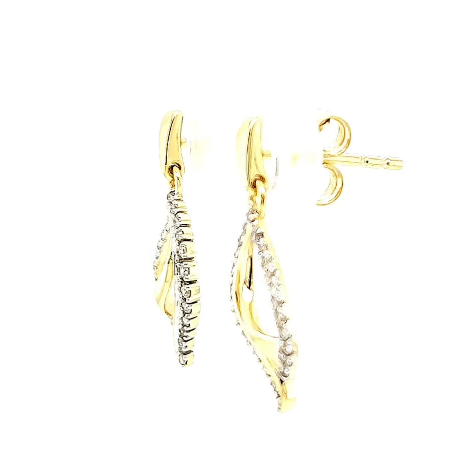 9ct Two Tone Gold with 0.15 Carat tw of Diamonds  Drop Earrings