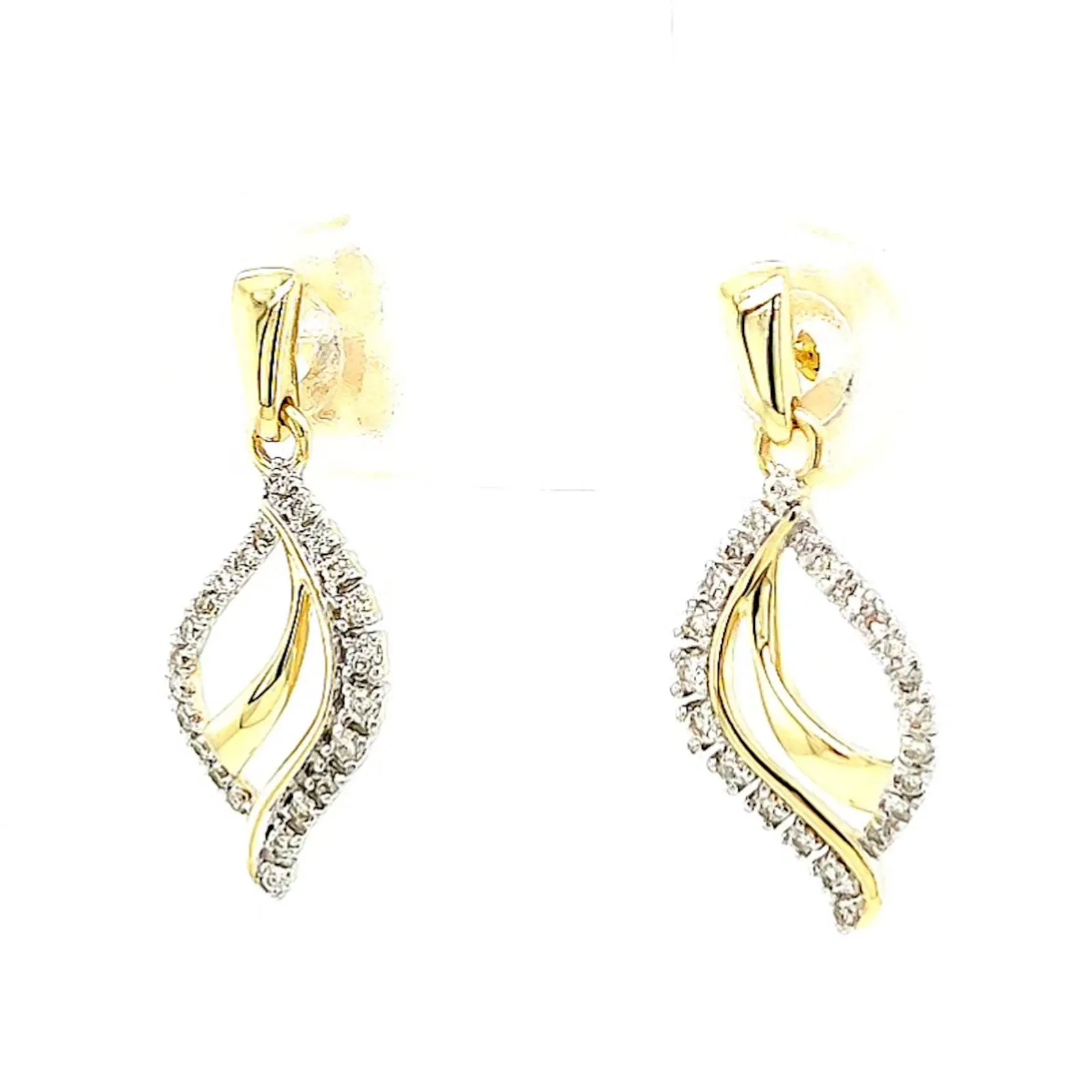 9ct Two Tone Gold with 0.15 Carat tw of Diamonds  Drop Earrings