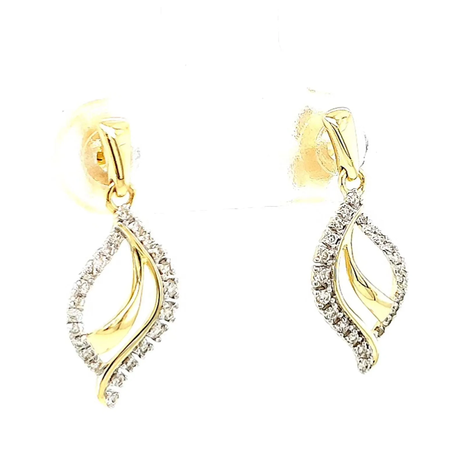 9ct Two Tone Gold with 0.15 Carat tw of Diamonds  Drop Earrings