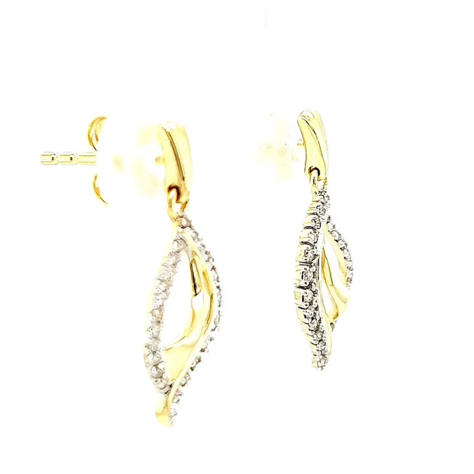 9ct Two Tone Gold with 0.15 Carat tw of Diamonds  Drop Earrings