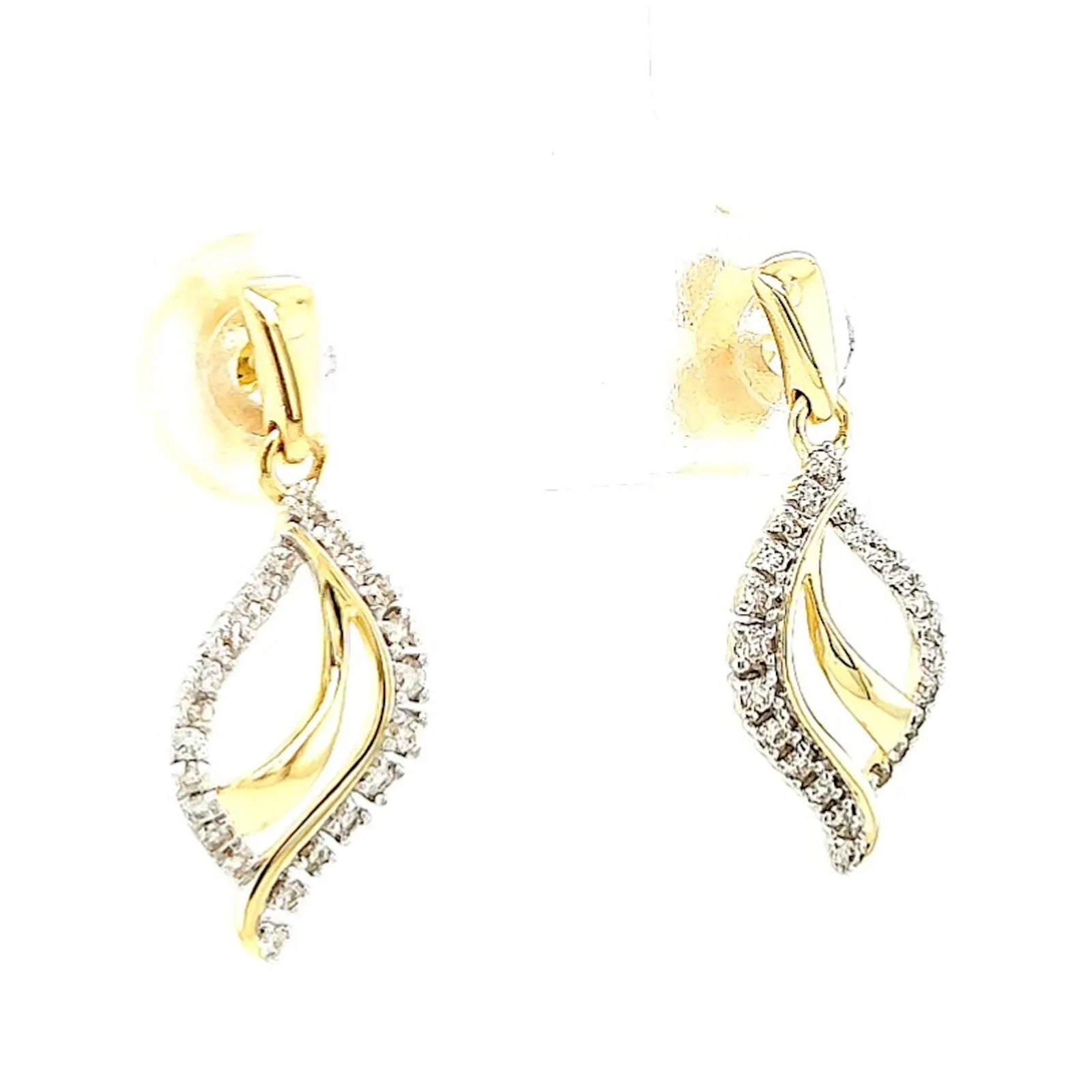 9ct Two Tone Gold with 0.15 Carat tw of Diamonds  Drop Earrings