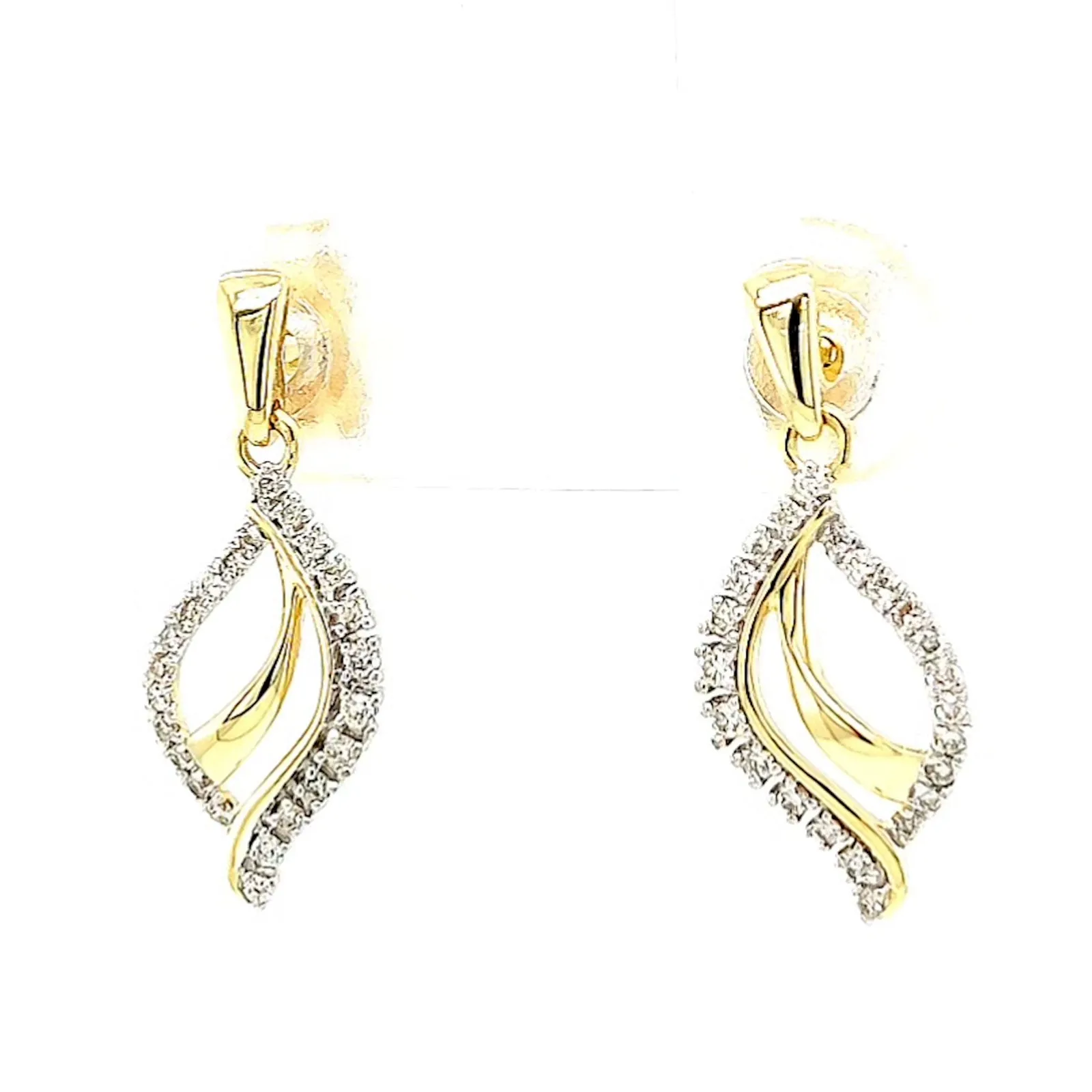 9ct Two Tone Gold with 0.15 Carat tw of Diamonds  Drop Earrings