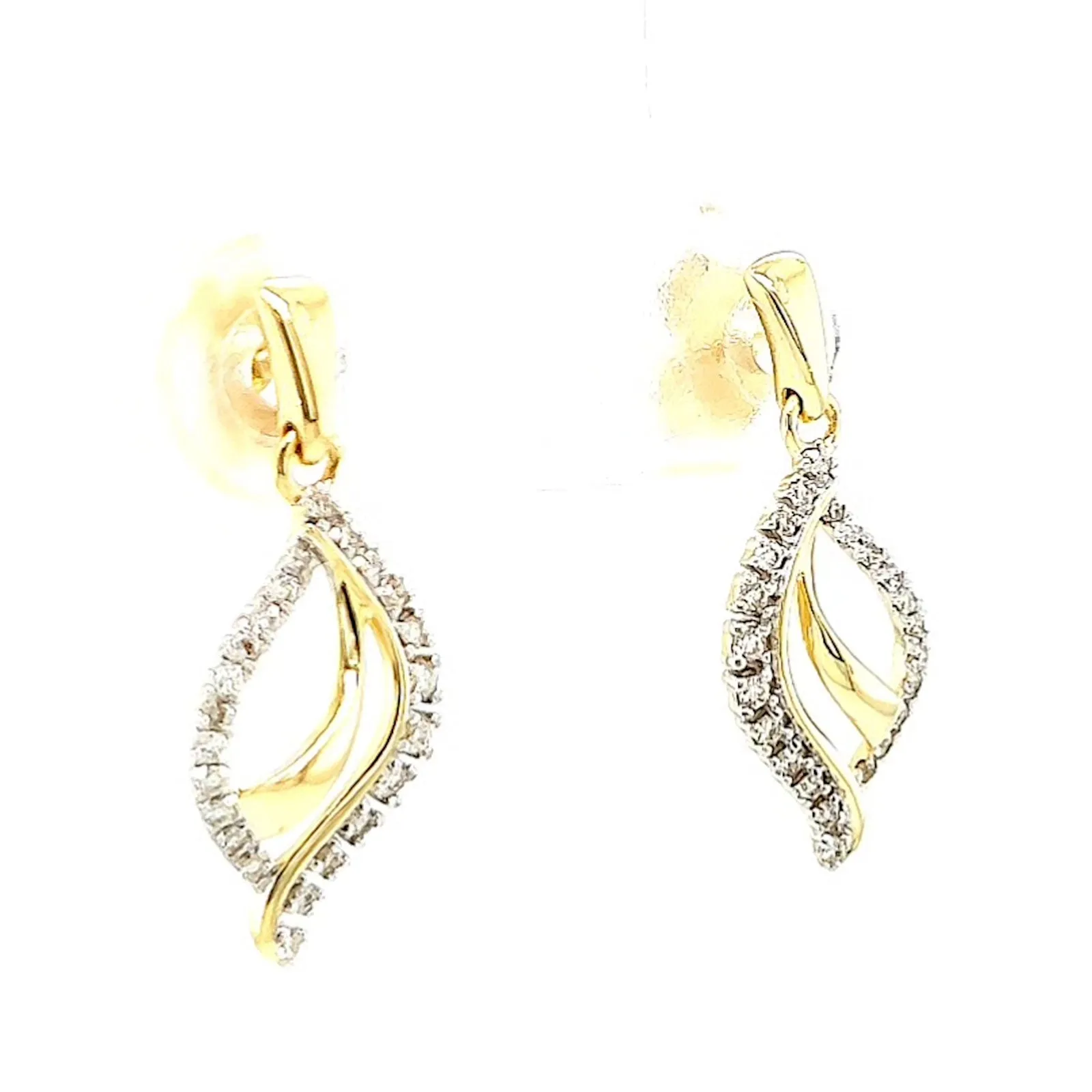 9ct Two Tone Gold with 0.15 Carat tw of Diamonds  Drop Earrings