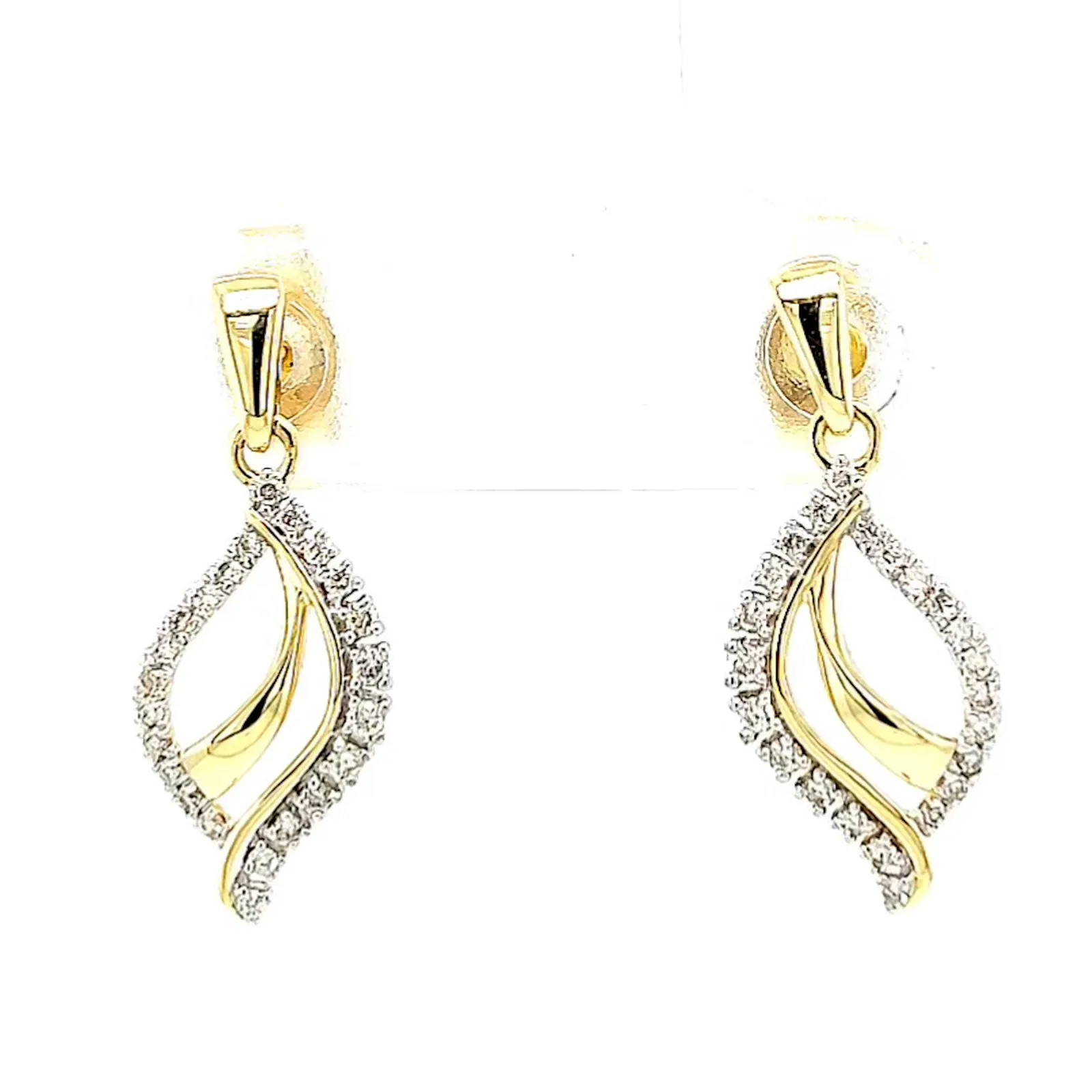 9ct Two Tone Gold with 0.15 Carat tw of Diamonds  Drop Earrings