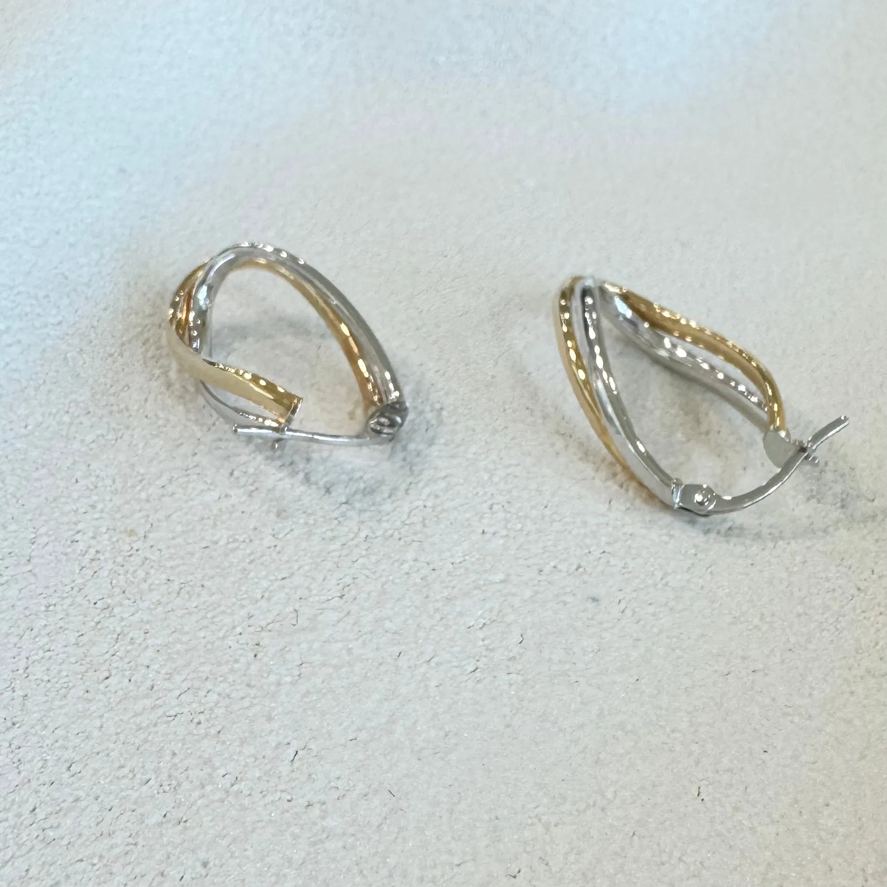 9ct Yellow & White Gold Twisted Oval Hoop Earrings