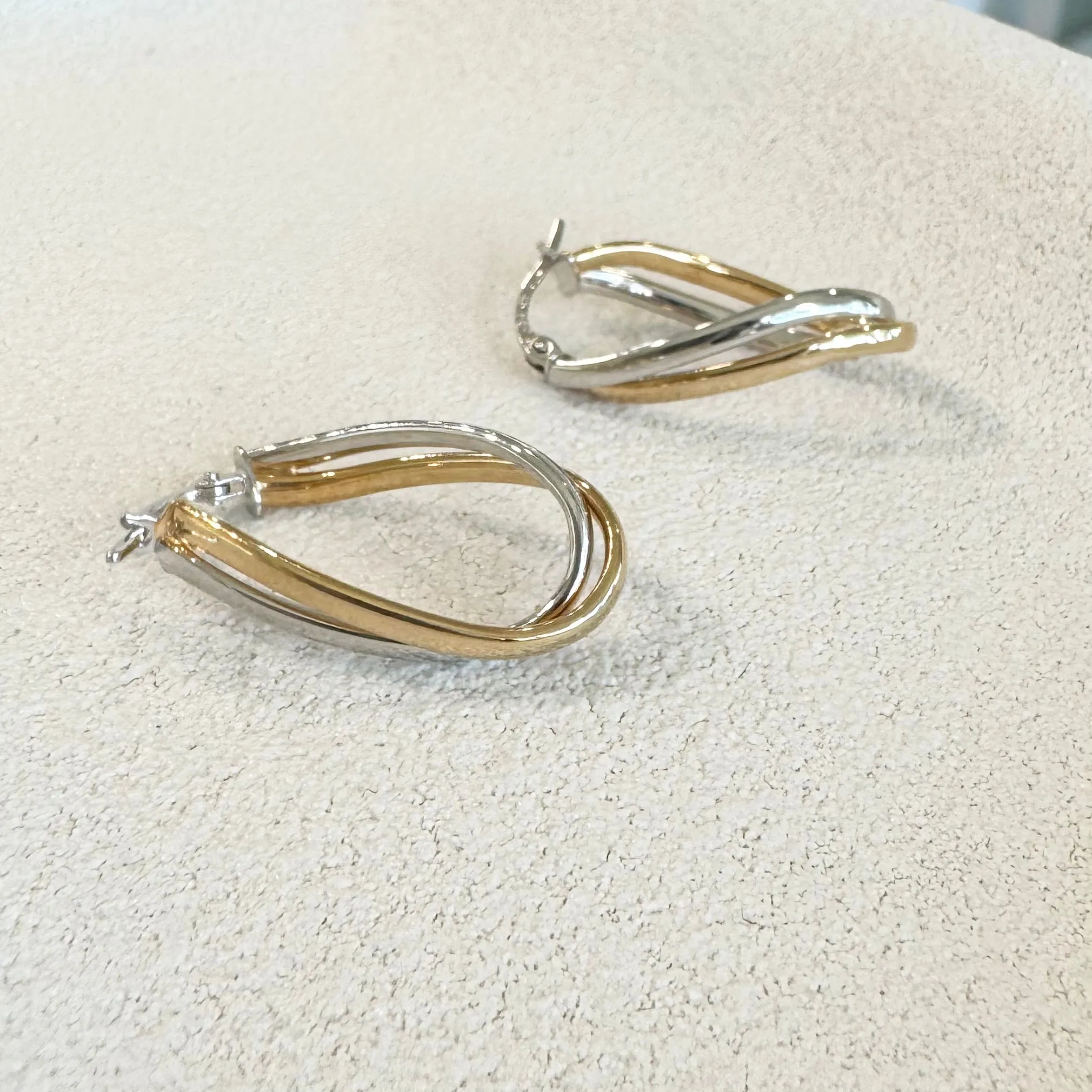 9ct Yellow & White Gold Twisted Oval Hoop Earrings