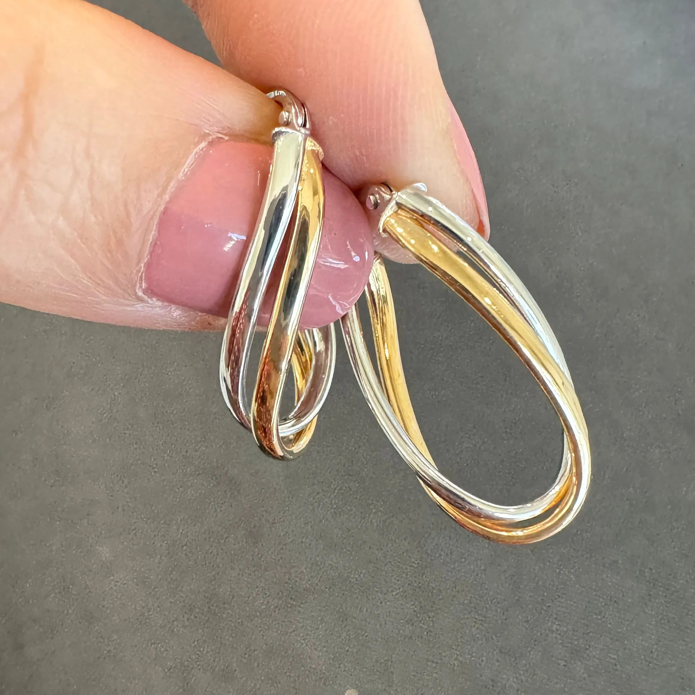 9ct Yellow & White Gold Twisted Oval Hoop Earrings