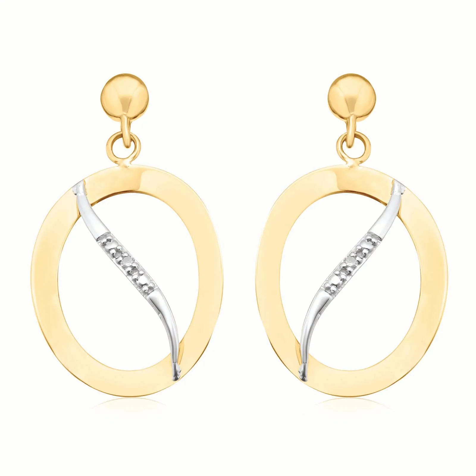 9ct Yellow Gold Diamond Set Oval Cross  Drop Earrings