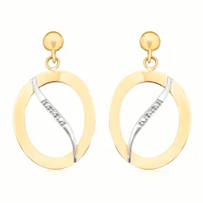 9ct Yellow Gold Diamond Set Oval Cross  Drop Earrings