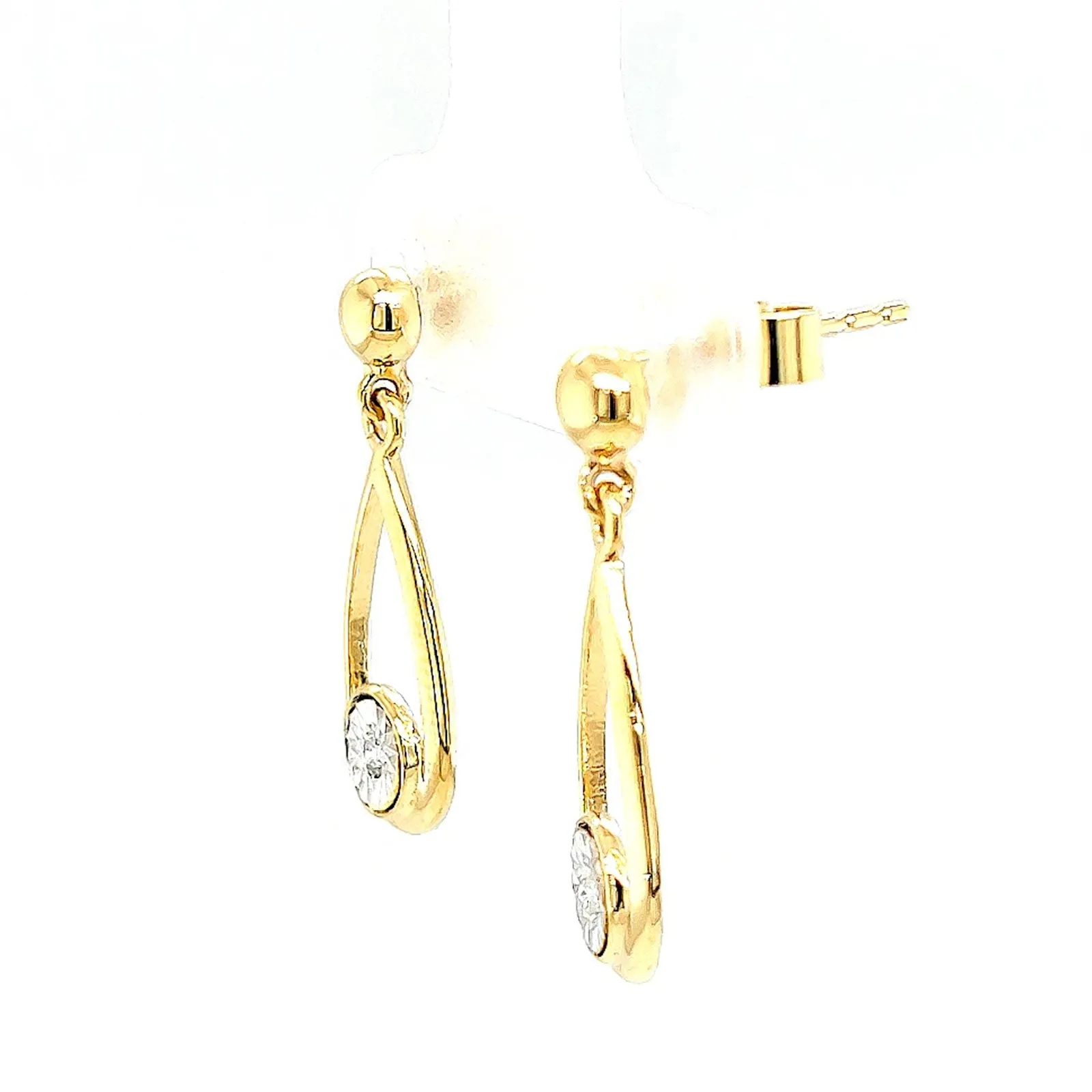 9ct Yellow Gold Round Brilliant Cut & Diamond Set Drop Earrings