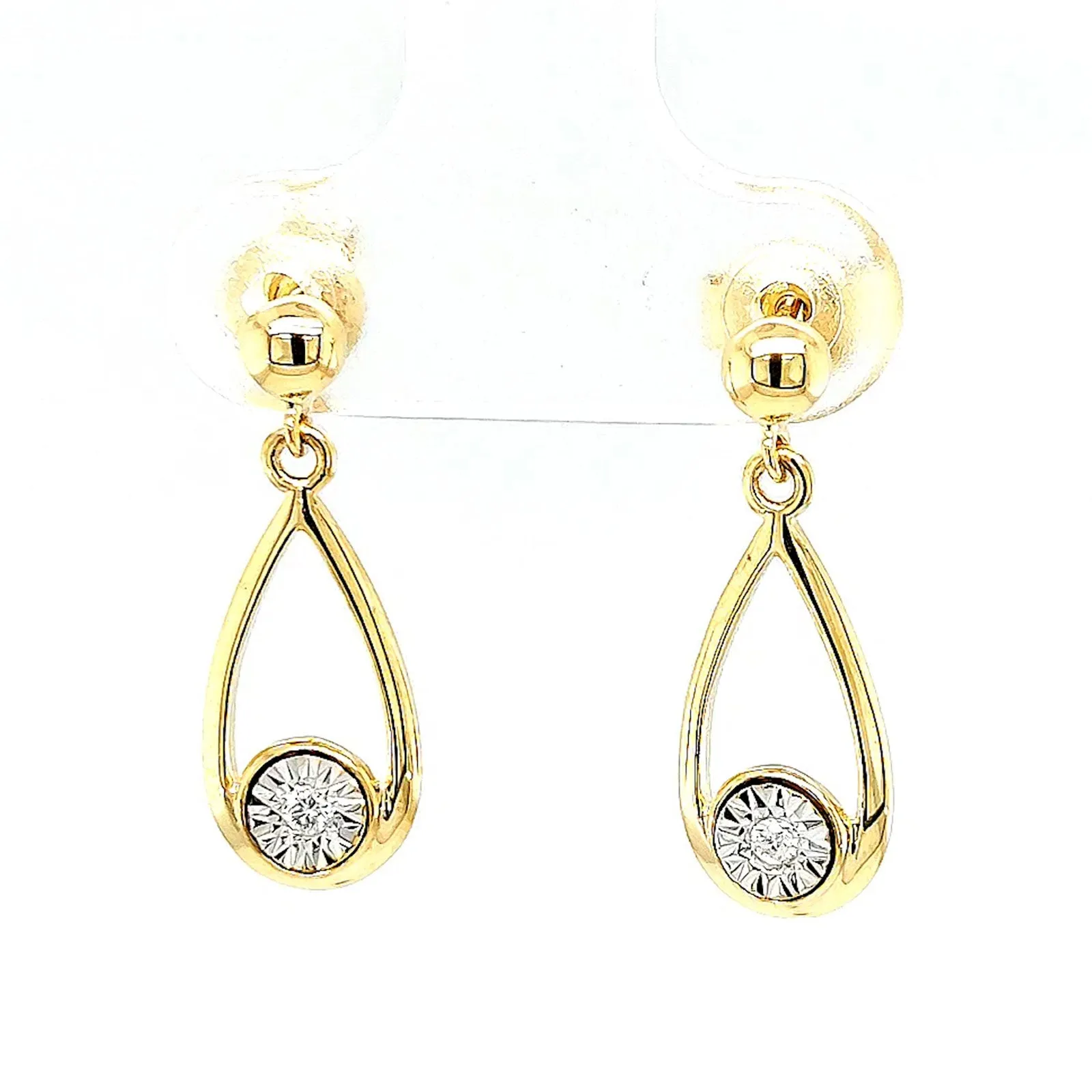 9ct Yellow Gold Round Brilliant Cut & Diamond Set Drop Earrings