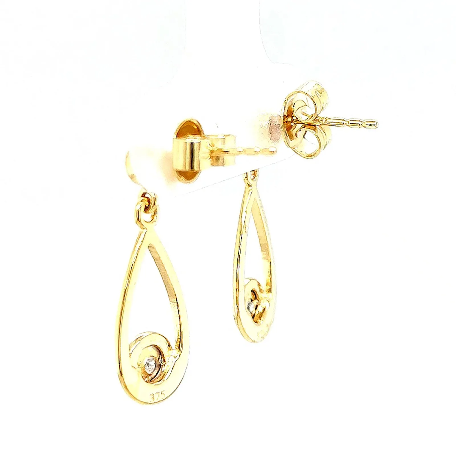 9ct Yellow Gold Round Brilliant Cut & Diamond Set Drop Earrings