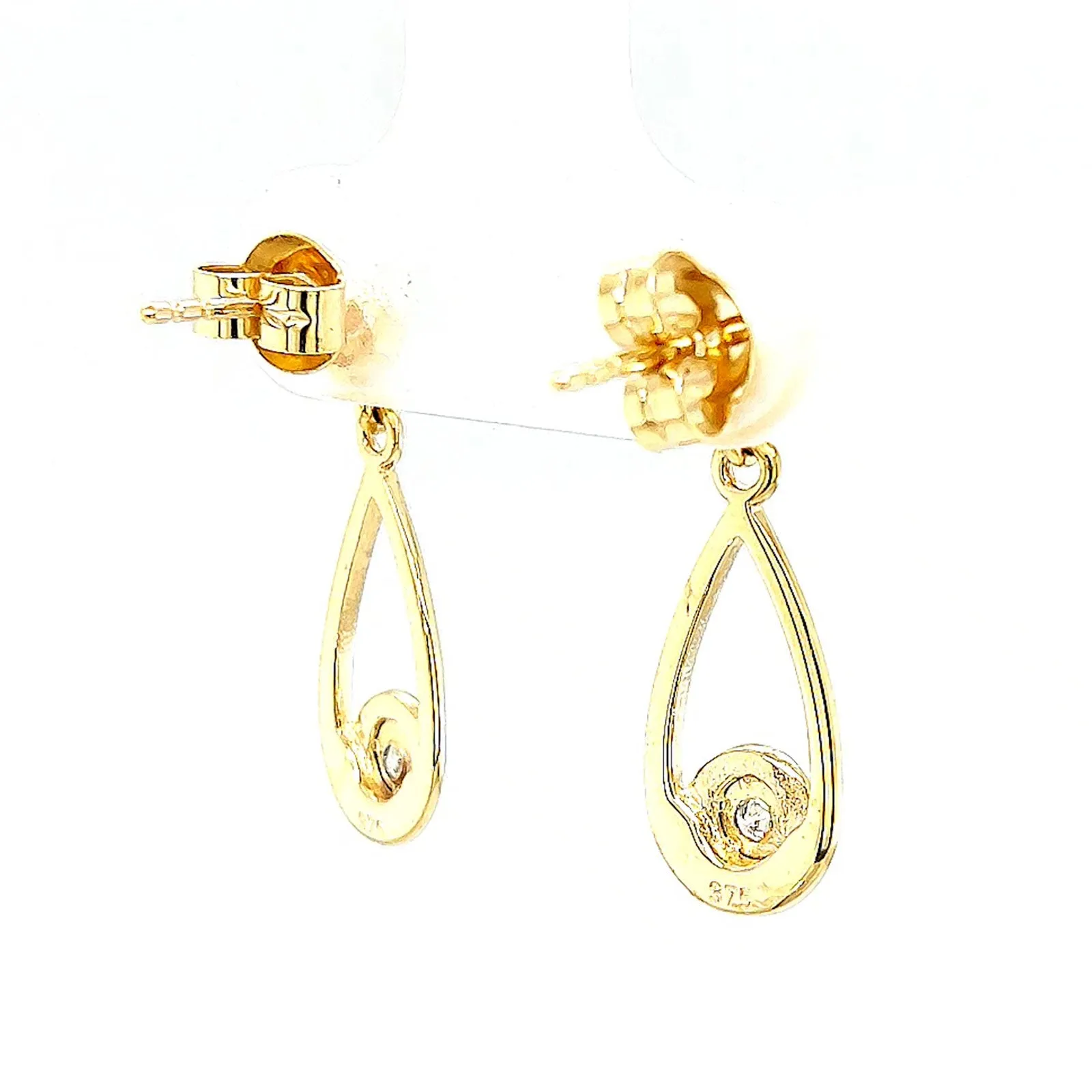 9ct Yellow Gold Round Brilliant Cut & Diamond Set Drop Earrings