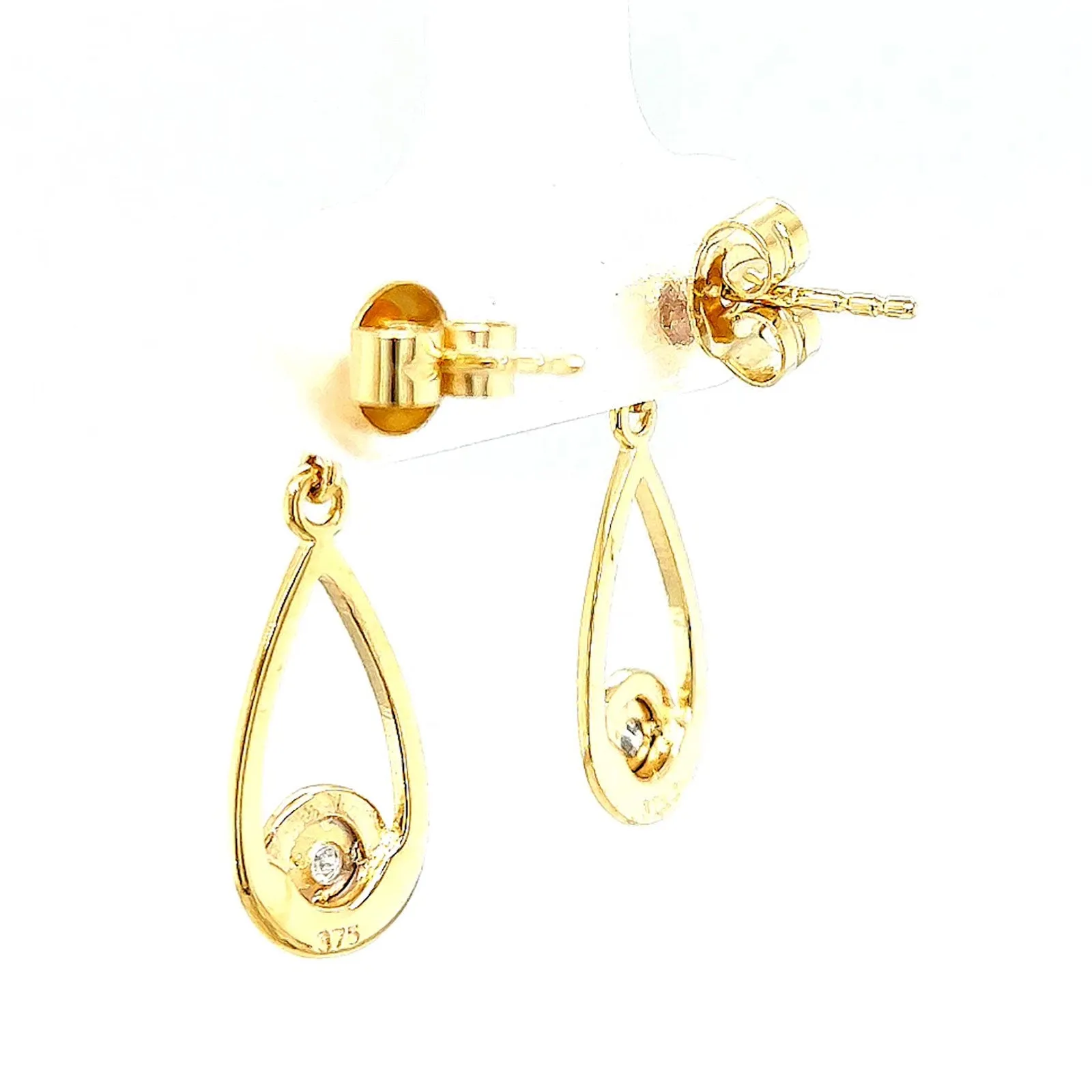 9ct Yellow Gold Round Brilliant Cut & Diamond Set Drop Earrings