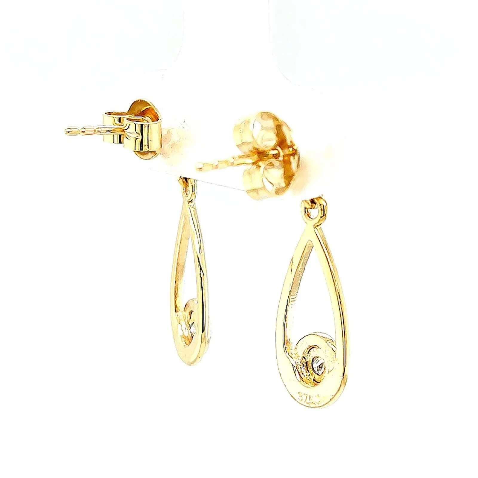 9ct Yellow Gold Round Brilliant Cut & Diamond Set Drop Earrings