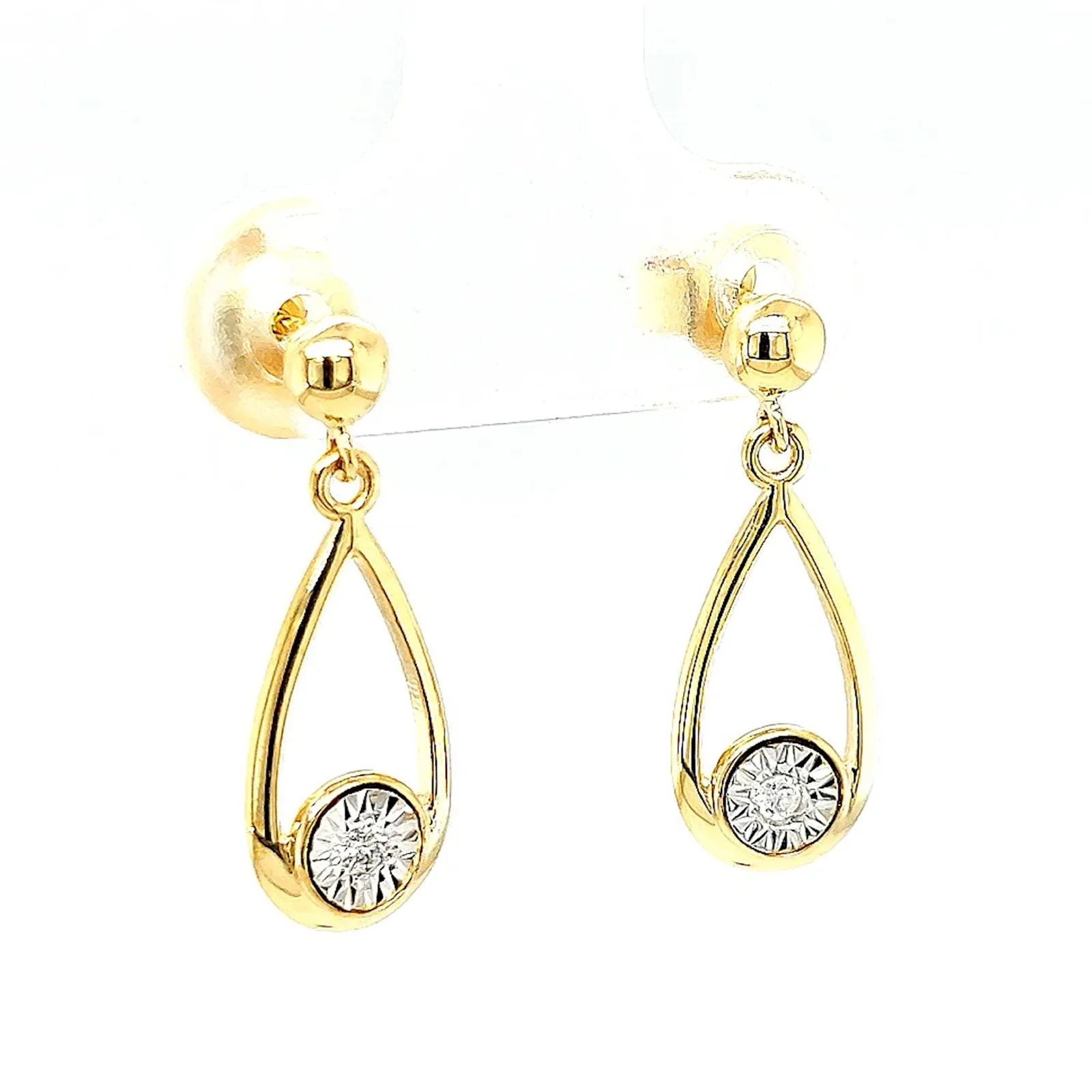 9ct Yellow Gold Round Brilliant Cut & Diamond Set Drop Earrings