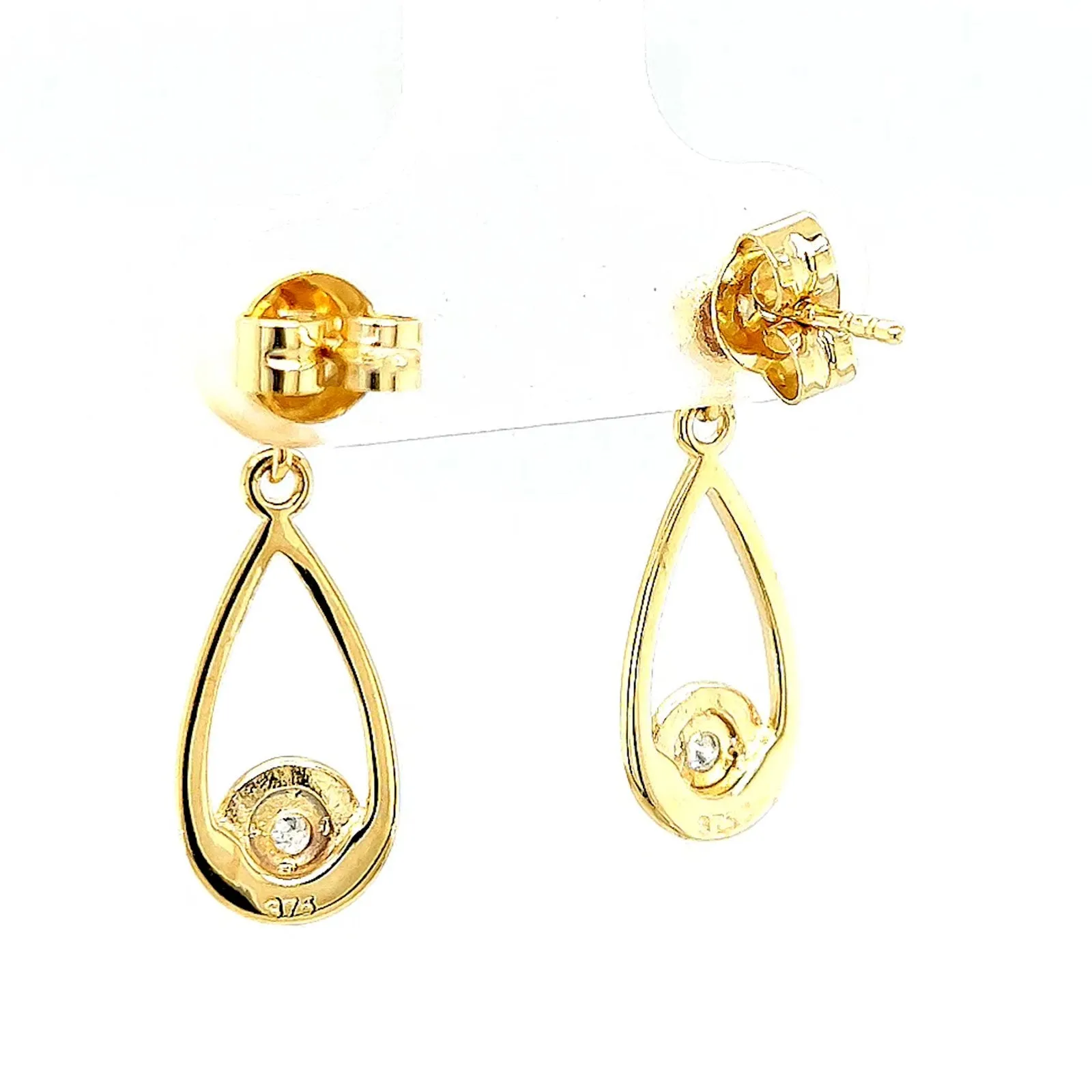 9ct Yellow Gold Round Brilliant Cut & Diamond Set Drop Earrings