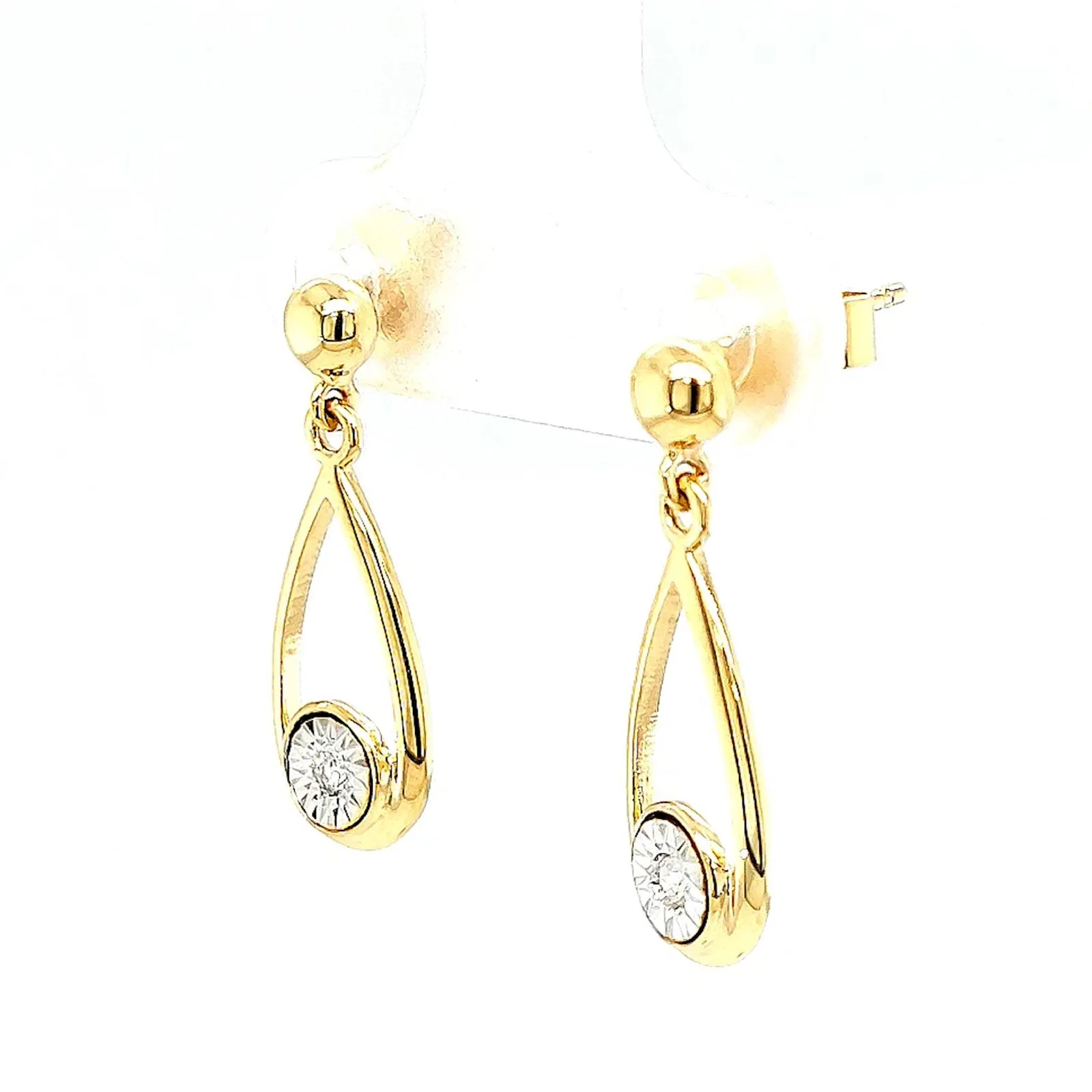 9ct Yellow Gold Round Brilliant Cut & Diamond Set Drop Earrings